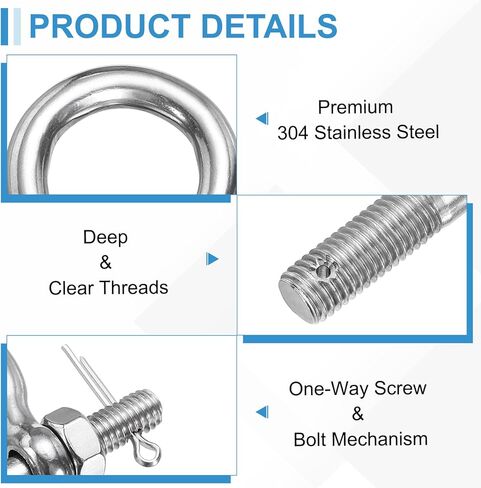 PATIKIL 1 قطعة 304 الفولاذ المقاوم للصدأ D حلقة الأغلال، 3/8 "(10mm) البحرية الصف القوس Clevis برغي دبوس تكبل للقارب في الهواء الطلق سلسلة المراكب الشراعية تزوير المشبك، فضي in Saudi Arabia