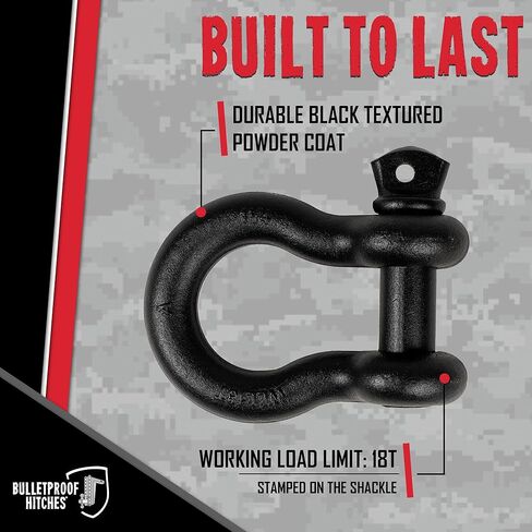 Bulletproof 1-1/4" D-Ring Shackle 18 Ton Working Load Limit - Heavy Duty Recovery Shackle with 1-3/8" Threaded Pin - Forged Steel - Black Powder Coat Finish in Saudi Arabia