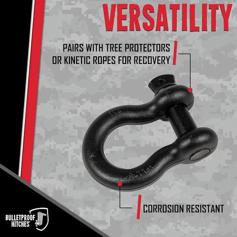 Bulletproof 1-1/4" D-Ring Shackle 18 Ton Working Load Limit - Heavy Duty Recovery Shackle with 1-3/8" Threaded Pin - Forged Steel - Black Powder Coat Finish in Saudi Arabia