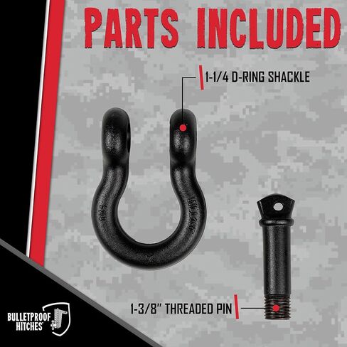 Bulletproof 1-1/4" D-Ring Shackle 18 Ton Working Load Limit - Heavy Duty Recovery Shackle with 1-3/8" Threaded Pin - Forged Steel - Black Powder Coat Finish in Saudi Arabia