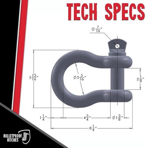Bulletproof 1-1/4" D-Ring Shackle 18 Ton Working Load Limit - Heavy Duty Recovery Shackle with 1-3/8" Threaded Pin - Forged Steel - Black Powder Coat Finish in Saudi Arabia