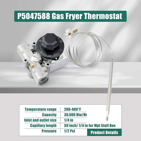 YUXIVCNE P5047588 ترموستات مقلاة الغاز 200-400 F نطاق 1/4 في صندوق الأشياء لاستبدال Mpt لـ Pitco GSA60301800 4290-006 P5047590، وحدة تحكم في درجة الحرارة مع مقبض in Saudi Arabia