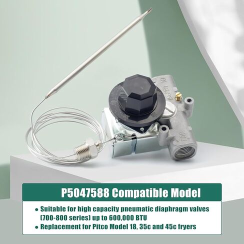 YUXIVCNE P5047588 ترموستات مقلاة الغاز 200-400 F نطاق 1/4 في صندوق الأشياء لاستبدال Mpt لـ Pitco GSA60301800 4290-006 P5047590، وحدة تحكم في درجة الحرارة مع مقبض in Saudi Arabia