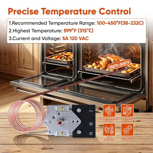 KKTB-18-48 نطاق/ثرموستات الفرن - 5A 120 VAC 150-599 درجة فهرنهايت، kktb-18-48 ترموستات الفرن مناسب لنطاقات الغاز Awoco 30 بوصة/36 بوصة ومواقد الغاز الأخرى in Saudi Arabia
