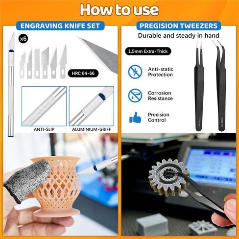 50Pcs 3D Printer Tool Kit & Accessories for All FDM/SLA Printers, Includes Nozzle Cleaning Kit, Scraper, Deburring Tool, Files, Brushes - Complete Starter Kit with Case in Kuwait