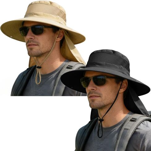 ZOORON Sun Hats for Men Women Fishing Hat with Neck Flap,UPF 50+ Sun Hat Waterproof Wide Brim Bucket Hats for Safari Hiking in Kuwait