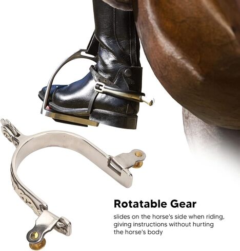 زوج واحد من نتوءات West Style Spurs، 70 × 90 مم/2.76 × 3.54 بوصة من الفولاذ المقاوم للصدأ West Cowboys Spurs للرجال والنساء، حذاء حصان مع ترس قابل للدوران لركوب الخيل in Saudi Arabia