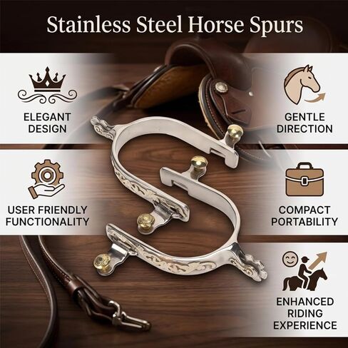 Stainless Steel Horse Spurs for Men with Carved Design Rotatable Gear Western Cowboy Equestrian Riding Spurs in Saudi Arabia