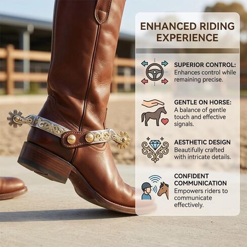 Stainless Steel Horse Spurs for Men with Carved Design Rotatable Gear Western Cowboy Equestrian Riding Spurs in Saudi Arabia