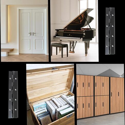 Hordion 6Pcs 8 Inch Piano Hinge Heavy Duty, Black Continuous Hinge 0.04" Thickness Folding Hinges with Screws for Cabinet Door Storage Box Boats in Saudi Arabia