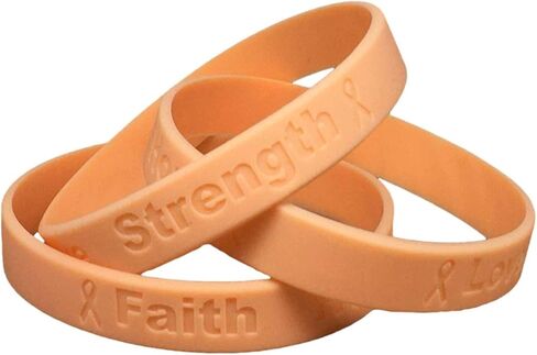 One Endometrial Cancer Awareness Bracelet + One Peach Enamel Pin - 100% Medical Grade Silicone - Latex and Toxin Free - Show Your Support For Endometrial Cancer Awareness in Saudi Arabia