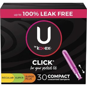 U by Kotex Click Compact Multipack Tampons, Regular/Super/Super Plus Absorbency, Unscented, 30 Count in Kuwait