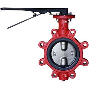 صمام فراشة على شكل العروة - 200 رطل لكل بوصة مربعة، جسم من حديد الدكتايل، مقعد Buna-N، مقبض ذو 10 أوضاع، أحمر (4 بوصات) in Kuwait