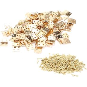 100Pcs Small Hinges Set, 4 Holes Mini Hinges with Screws, Brass Tiny Retro Miniature for Hand Made Crafts, Wooden Jewellery Boxes, 0.3x0.4in, Gold in Kuwait