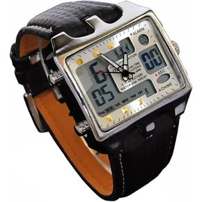 ساعة ShoppeWatch للرجال لحكم كرة القدم وجه مربع كبير LED ثنائي التوقيت تناظري رقمي مضيء وساعة توقيت وسوار جلدي Reloj Deportivo para Hombre Cronometros Wacht in Kuwait