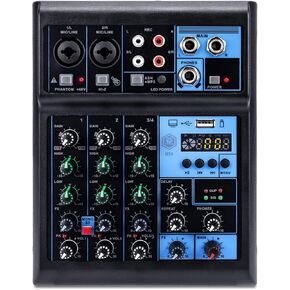 خلاط W IN-MIX الاحترافي ذو 4 قنوات مع بلوتوث وتسجيل USB وطاقة فانتوم 48 فولت - وحدة تحكم صوتية للاستوديو والبث المباشر للدي جي والكاريوكي والبث in Kuwait