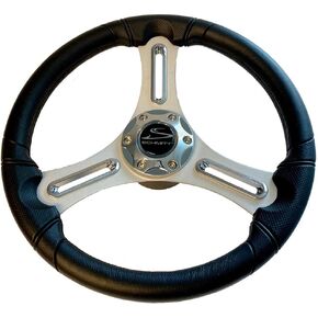 PU033104-12R - Aftermarket Replacement Torcello 14 Inch Wheel - 03 Series - Polyurethane Wheel with Chrome Trim and Cap - Brushed Spokes - 3/4 Inch Taper Compatible with Schmitt Marine in Saudi Arabia