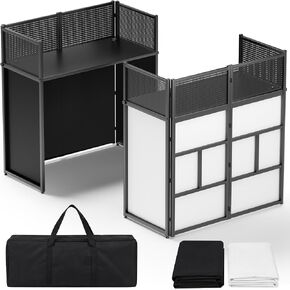 44 Inch DJ Booth, All-Metal Heavy Duty Portable DJ Stand with Tabletop, Foldable Facade Booth，DJ Controller Stand & Light Stand for Mobile DJ, Cable Holes & Carry Bag for Professional DJs in Kuwait