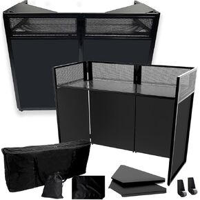 2026 Upgraded DJ Booth Stand Portable – 45"L x 25"W Foldable DJ Facade Booth with Dual Corner Panels, Wheels, Mobile DJ Controller Stand with Scrim & Carry Bag for Weddings, Parties & Events in Kuwait