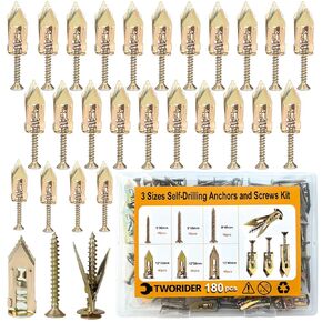 180 PCS Heavy Duty Self Drilling Drywall Anchors with Screws Kit - 2 Sizes Sheetrock Anchors & 3 Sizes Zinc Screws, No Drill Needed Wall Anchors for Drywall, for Pictures, Shelves, Curtain rods in Kuwait