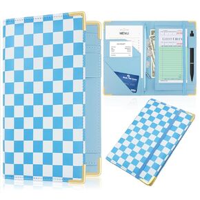 Large PU Leather Waitress Server Book, Retro Checkerboard Check Holder Organizer with Zipper Pockets, Pen Holder & Apron Loop in Kuwait