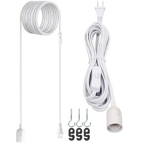 JACKYLED 20Ft UL Approval Extension Hanging Lantern Pendant Light Lamp Cord Cable 360W Suitable for E26 E27 Socket with On/Off Switch for Paper Lantern in Kuwait