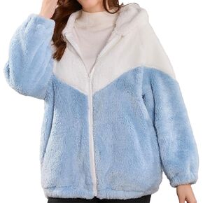 YMSHOPE Autumn/Winter Fleece-Lined Warm Jacket Unisex Patchwork Zipper Hoodie Soft Faux Fleece Casual Oversized Winter Wear in Kuwait