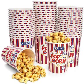 50 Pack Popcorn Buckets, 32Oz Disposable Paper Popcorn Boxes Bulk, Grease Resistant Popcorn Bowls Cups for Movie Night Supplies, Classic Treat Snack Containers for Home Birthday Christmas in Kuwait
