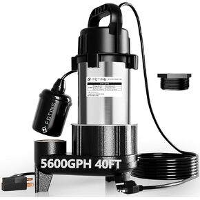 FOTING 1HP 5600 GPH 40FT مضخة مستنقع غاطسة مياه الصرف الصحي/مضخة النفايات السائلة - حديد الزهر عالي التحمل أوتوماتيكي/يدوي - مضخة الصرف الصحي 115 فولت لحوض الحوض/السكنية/الصرف الصحي/الطابق السفلي، 2 بوصة NPT، أسود in Kuwait