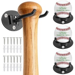 Heavy-Duty Baseball Bat Holder – Professional Wall Mount for Autographed Bats, Sturdy Stainless Steel with Expansion Bolts, No-Slip Grip, Holds Wood/Metal Bats – Man Cave & Dugout Display ( 4 Packs ) in Kuwait
