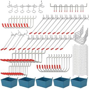 مجموعة تنظيم Pegboard من Craft Room - 114 قطعة من خطافات Pegboard المعدنية وملحقاتها مع صناديق، وحاملات أدوات لـ Pegboard 1/6" و1/8" | منظمة تخزين ورشة المرآب in Kuwait