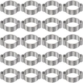 HARFINGTON 20pcs Double Ear Hose Clamp 31-34 mm 304 Stainless Steel Hose Clamp Double Ear O Clips Crimp Rings for Fuel Line Pipe Tube Fitting Connections, Silver in Kuwait