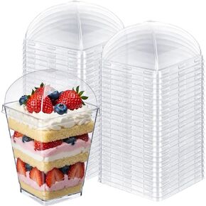 100-Pack 5oz Plastic Dessert Cup Lids, Plastic Container Covers for 5 Ounce Parfait Yogurt Fruit Trifle Ice Cream Pudding Cups, Leak Resistant, Clear Disposable Cup Lid, Lids Only(Flat Lid) in Kuwait