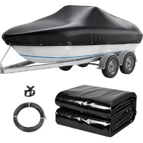 أغطية القوارب 17-19 قدم، 0.33 مم سميكة مزدوجة PVC مغلفة بنسبة 100% غطاء قارب قابل للقطر مقاوم للماء عالي التحمل مع ونش وكابل لهيكل ثلاثي، هيكل على شكل حرف V، صيد الأسماك، قارب باس، سهل التركيب، عرض 102 بوصة in Kuwait