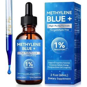 محلول أزرق الميثيلين 1%، قطرات أزرق الميثيلين لصحة الدماغ البشري، الطاقة والدعم المعرفي، قطرات سائلة عالية النقاء، خالية من الفورمالديهايد والكحول، 2 أونصة سائلة in Kuwait