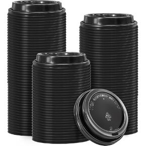 200 عبوة من أغطية أكواب القهوة السوداء مقاس 8.89 سم، أغطية بلاستيكية للاستعمال مرة واحدة لـ 10، 12، 16، 20، 24 أونصة، غطاء كوب للشرب الساخن أو البارد للإسبريسو والمشروبات الساخنة in Kuwait