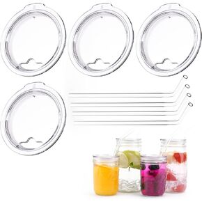 4-Pack Fit 2.9-inch Wide Mouth Jars Lids, Reusable Wide Mouth Mason Jar Lids with Glass Straw Hole, BPA-Free Straw Lids, Compatible with Ball 16oz & 32oz Jar (Jars Not Included) in Kuwait