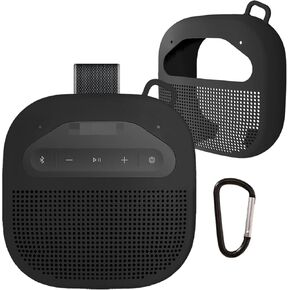 Silicone Case Cover For Bose New SoundLink Micro Portable Bluetooth Speaker (2nd Gen), High-Quality Shockproof Cover with Carabiner, Anti-Slip Dustproof Protective Sleeve (Black) in Kuwait