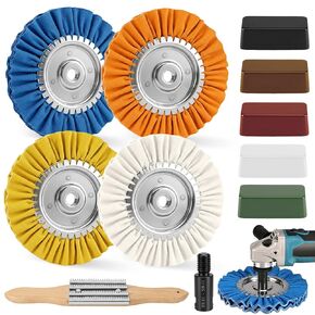ترقية عجلة تلميع مجرى الهواء مقاس 8 بوصات، طقم تلميع ألومنيوم مكون من 11 قطعة، تركيب بدون شفة، طقم تلميع عجلة معدنية من الألومنيوم بفتحة أربور 5/8 بوصة مع امتداد لطلاء مرآة طاحونة الزوايا in Kuwait