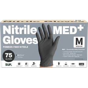 SUP MED+ Black Nitrile Exam Gloves, 5 MIL Extra Durable Medical Disposable Gloves Latex & Powder Free Food Safe Cooking 75 Ct in Kuwait