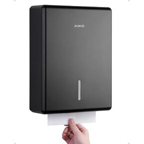موزع مناشف ورقية مثبت على الحائط من AIKE 400 ورقة، يناسب الورق متعدد الطي، سعة كبيرة مع قفل للأغراض التجارية، أسود (حجم مطوي 10 بوصة × 3.5 بوصة أو أصغر) in Kuwait