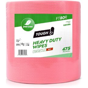 Fresh Towel FT80R Heavy Duty Wipes, Red, 11.8" x 13" Inch Durable Multipurpose Cleaning Wipes for Household, Kitchen, Garage & Industrial Use (1 Roll of 475 Sheets) in Kuwait