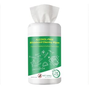 100 قطعة من مناديل تنظيف السبورة البيضاء غير الكحولية، منظف السبورة البيضاء الجاف، مناديل غير سامة، آمنة لجميع الأسطح، تزيل البقع والبقايا بسهولة دون إتلاف السبورات البيضاء in Kuwait