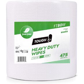 Fresh Towel FT80W Heavy Duty Wipes, White, 11.8" x 13" Inch Durable Multipurpose Cleaning Wipes for Household, Kitchen, Garage & Industrial Use (1 Roll of 475 Sheets) in Kuwait
