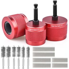 منظف ​​أنابيب نحاس معدني 1/2 بوصة و3/4 بوصة و1 بوصة للمثقاب، مع ساق سداسية 1/4 بوصة و6 شفرات فرشاة و6 فرش تنظيف الأنابيب، وأدوات سباكة للتنظيف والتلميع وإزالة الصدأ in Kuwait