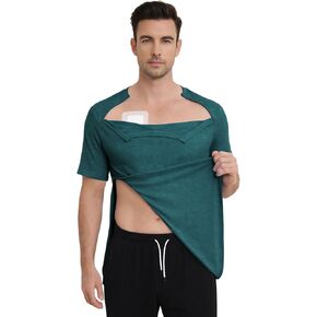 قميص رجالي بمنفذ كيميائي مع سحابات جانبية مخفية مزدوجة لغسيل الكلى بعد جراحة الكتف والتعافي من الملابس التكيفية in Kuwait