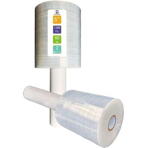 Polysells 2 Pack 5" x 1200ft MIni Roll Stretch Film with Handle, 80 Gauge Clear Moving & Packing Plastic Wrap for Boxes, Luggage, Bundling & Storage in Kuwait