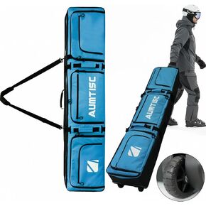 AUMTISC Padded Snowboard Bag with Wheels, Rolling Ski Bags for Air Travel with Storage Gear Pockets, Ski Luggage Bags Fits Single Board/Double Skis, Snow Board Bag Adjustable Length 165-175 cm in Kuwait