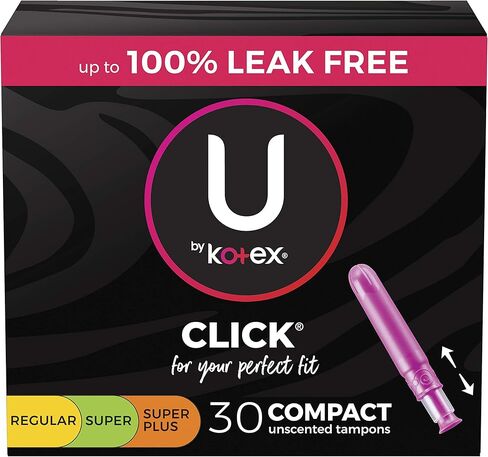 U by Kotex Click Compact Multipack Tampons, Regular/Super/Super Plus Absorbency, Unscented, 30 Count in Kuwait