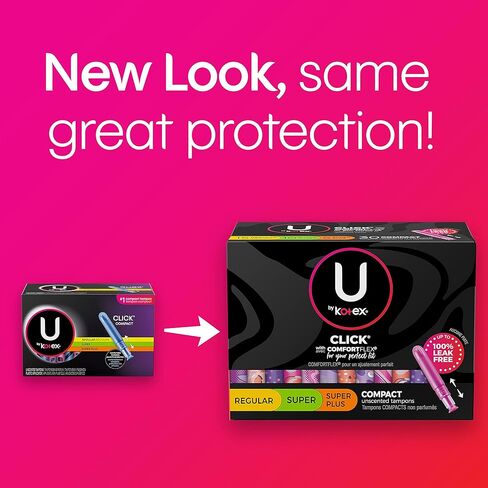 U by Kotex Click Compact Multipack Tampons, Regular/Super/Super Plus Absorbency, Unscented, 30 Count in Kuwait